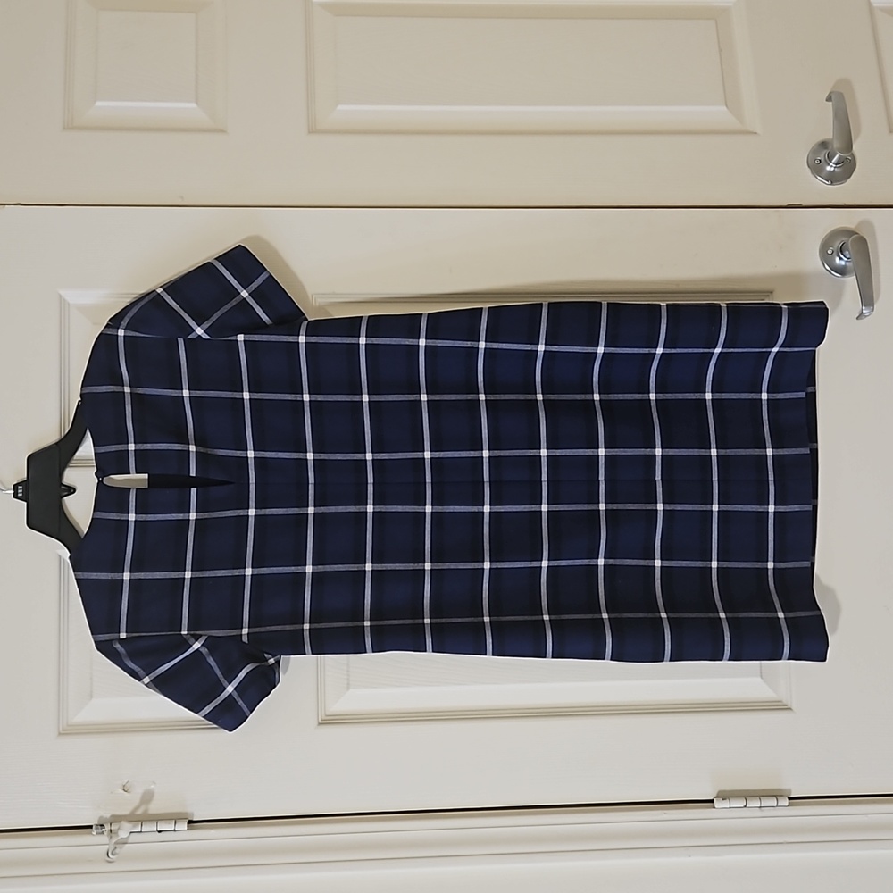 HI SUMMER ☀️ 💙 Banana Republic Women's Short Sleeve Blue Grid Sheath Dress - Picture 7 of 7
